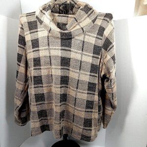Croft & Barrow Sweater Cowl Neck Tan Plaid Pullover Size 3XL